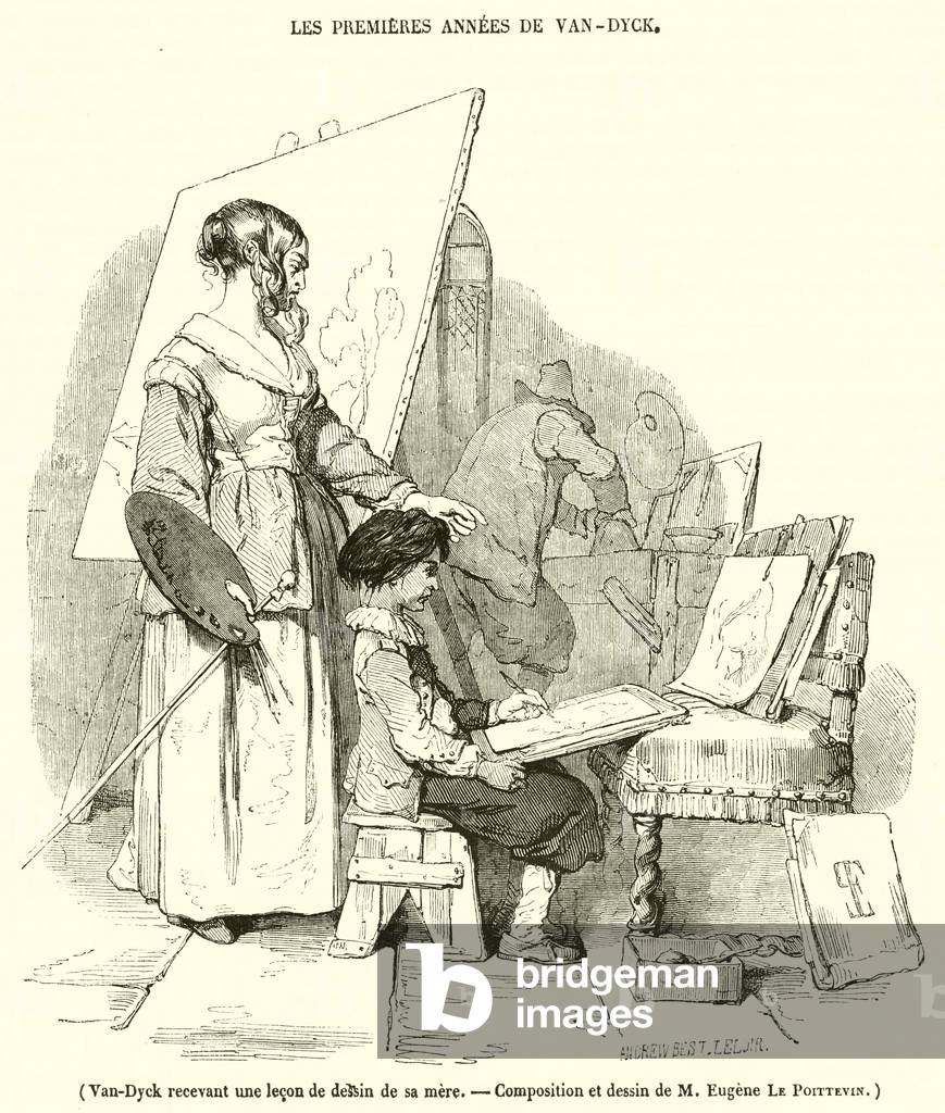 Van-Dyck recevant une lecon de dessin de sa mere (engraving)