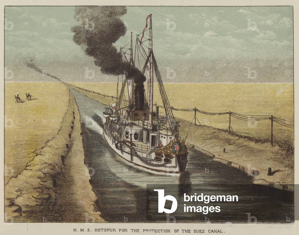 HMS Hotspur for the protection of the Suez Canal (colour litho)