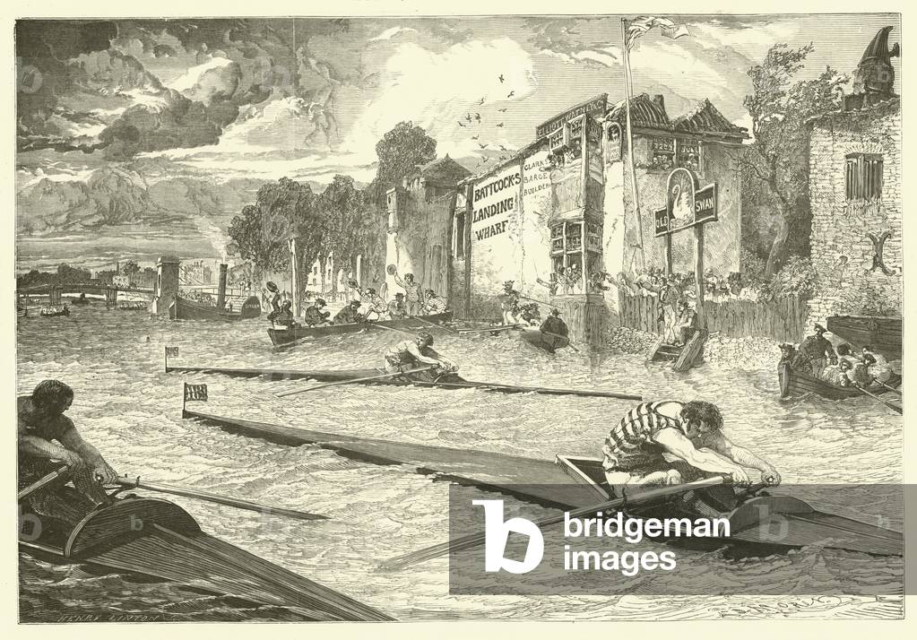 Rowing race on the Thames at Chelsea (engraving)