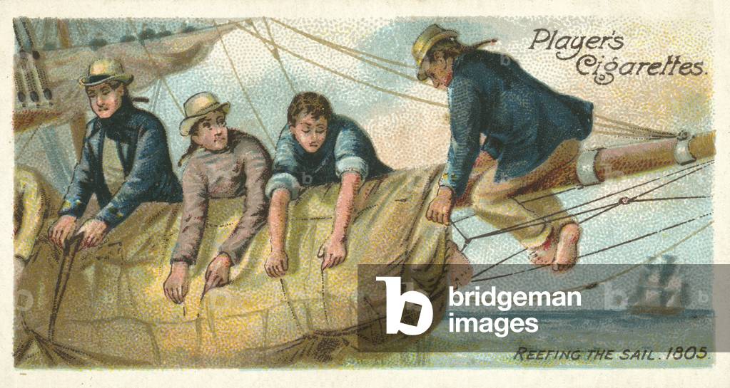 Reefing the sail, 1805 (chromolitho)