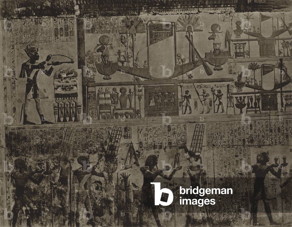 Abydos, the King Seti I offering before the Sacred Boat of Amen-Ra (b/w photo)