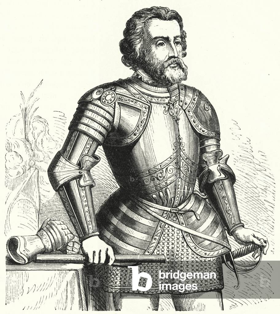 Hernan Cortes, Spanish conquistador (engraving)