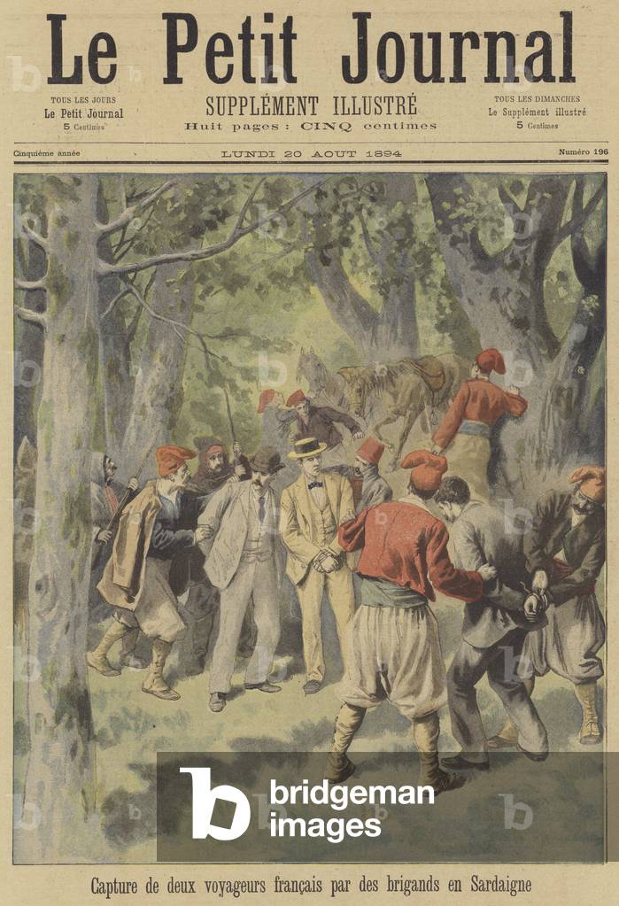 Two French travellers captured by bandits in Sardinia (colour litho)