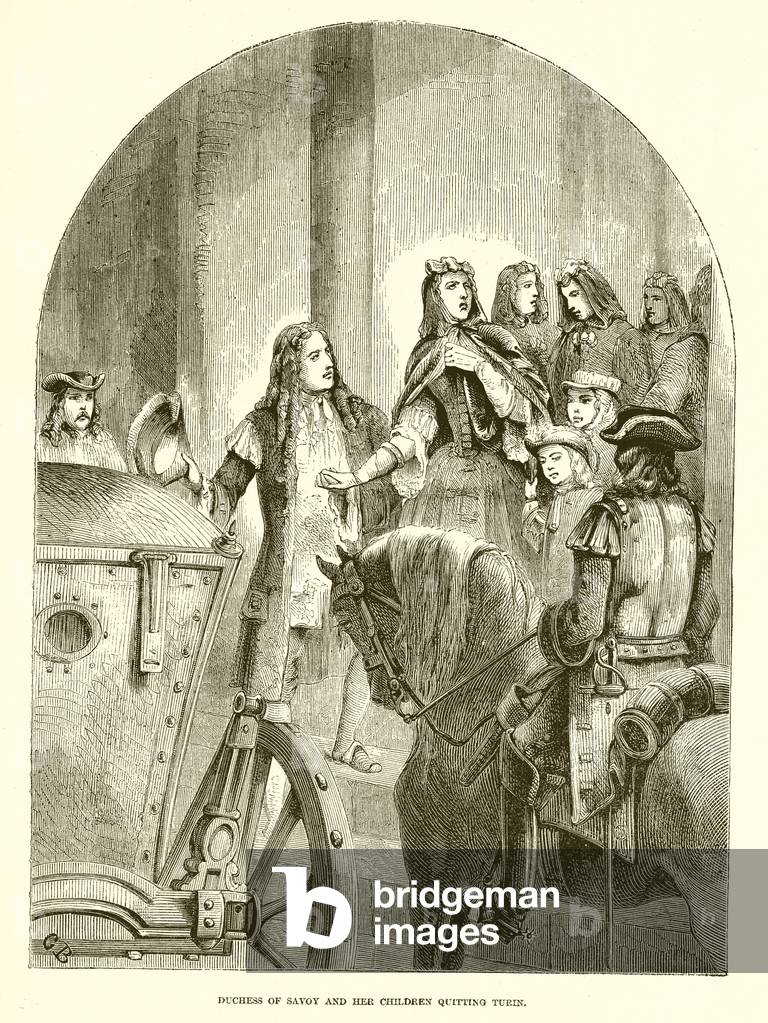 Duchess of Savoy and her Children Quitting Turin (engraving)