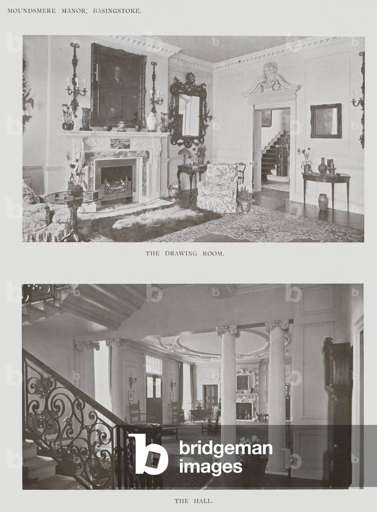 Moundsmere Manor, Basingstoke, The Drawing Room, The Hall (b/w photo)