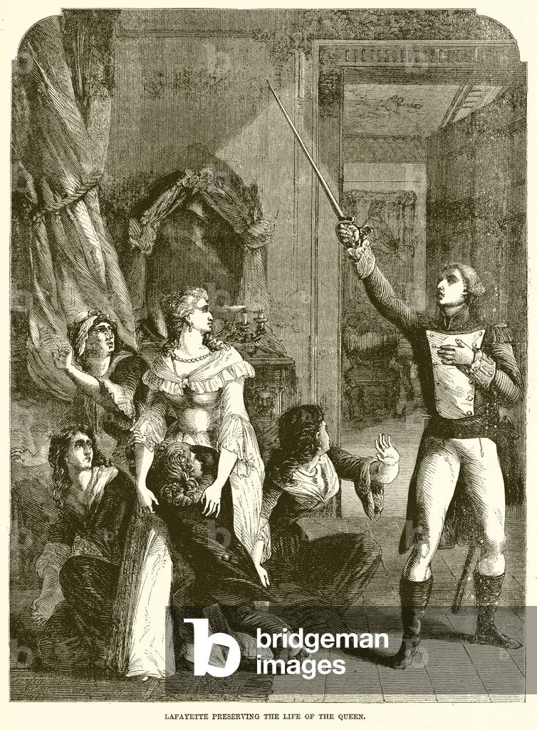 Lafayette preserving the life of the Queen (engraving)
