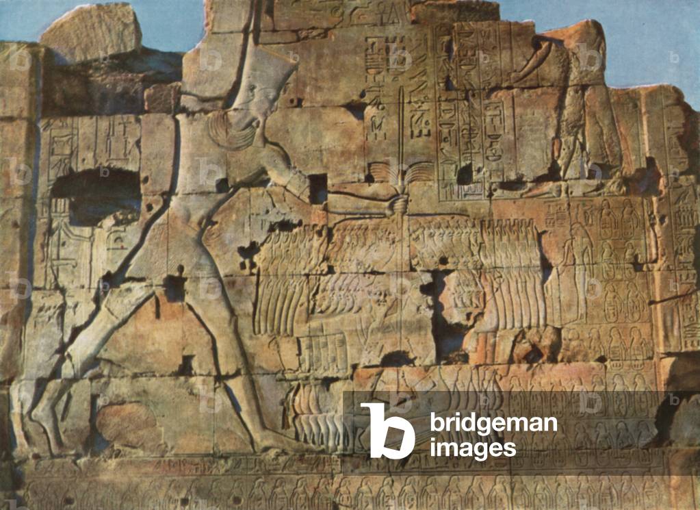 Karnak, Amen-Ra, the Chief God of Thebes Offering Victory to King Rameses The Great (coloured photo)