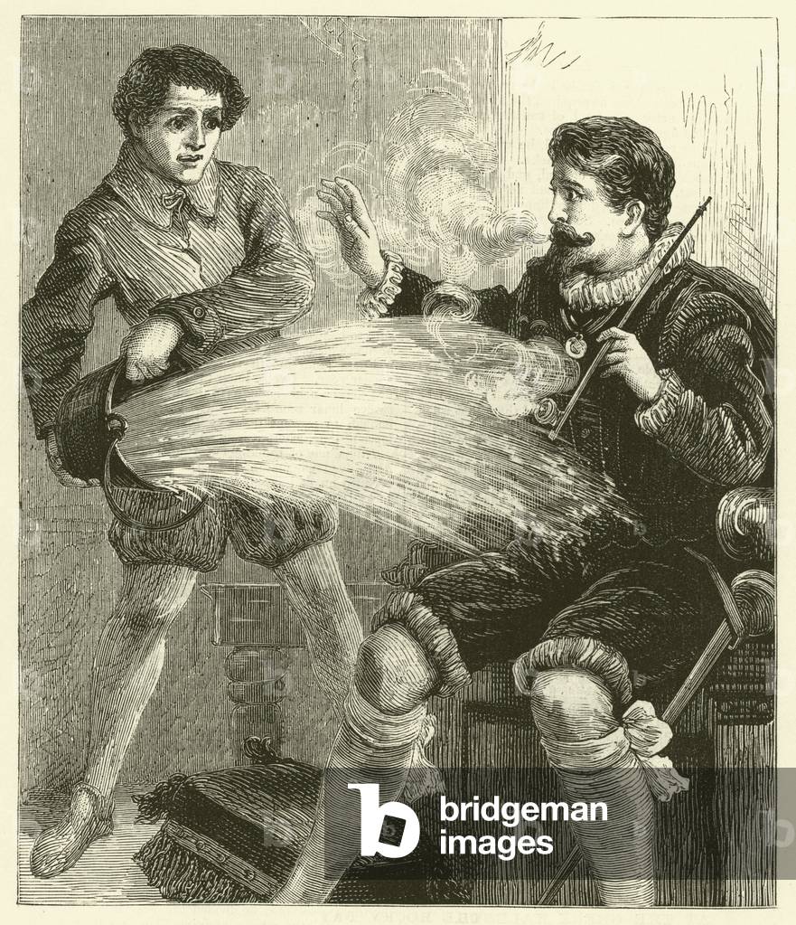 Sir Walter Raleigh smoking (engraving)