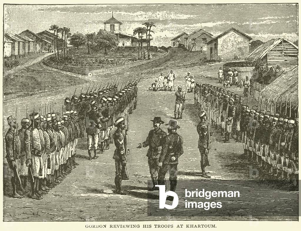 Gordon reviewing his Troops at Khartoum (engraving)