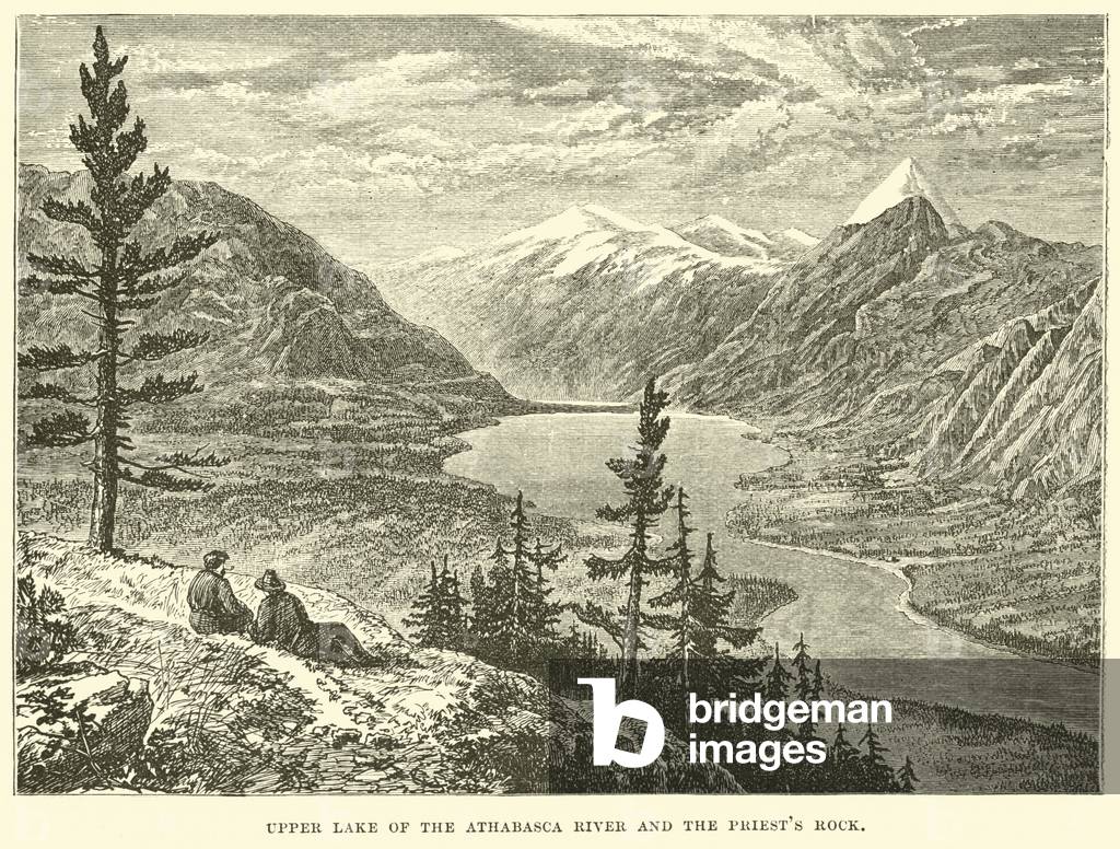 Upper lake of the Athabasca River and the priest's rock (engraving)