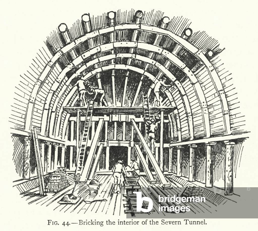 Bricking the interior of the Severn Tunnel (litho)