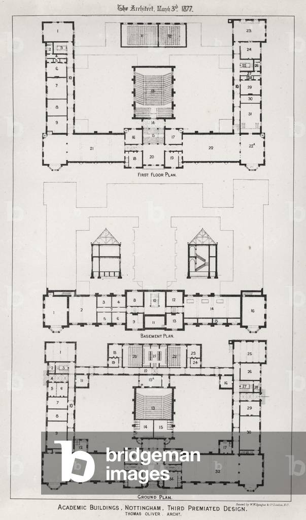 Academic Buildings, Nottingham, Third Premiated Design (engraving)