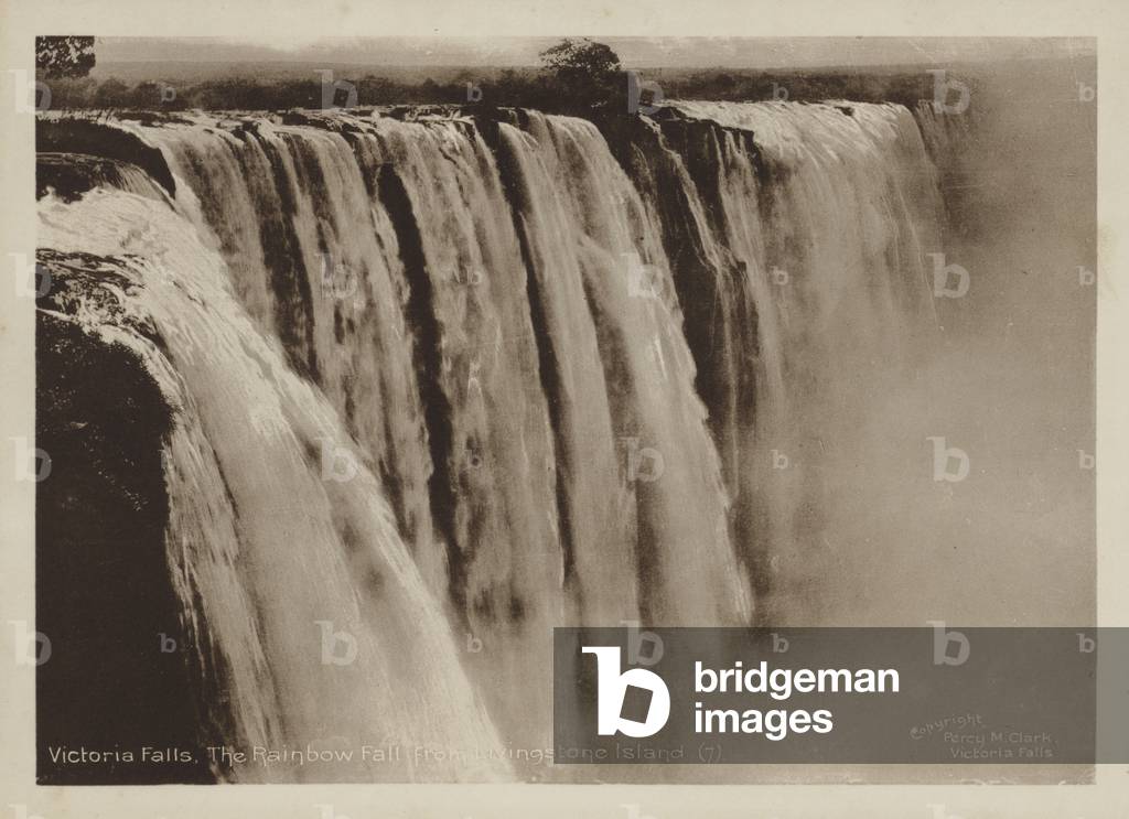 Victoria Falls, The Rainbow Fall from Livingstone Island (b/w photo)