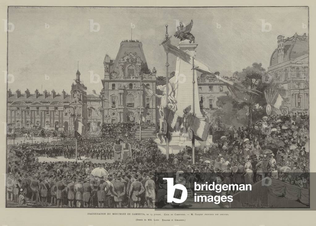 Inauguration du Monument de Gambetta, le 13 juillet, Cour du Carrousel, M Floquet prononce son discours (engraving)