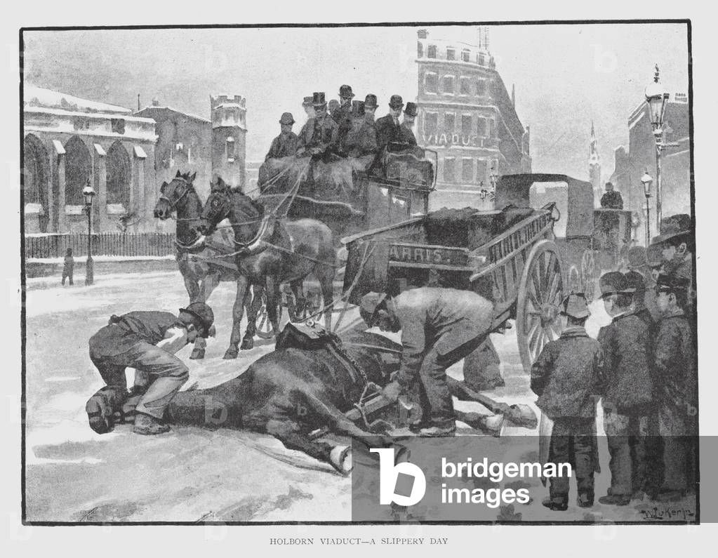 Holborn Viaduct, a Slippery Day (litho)