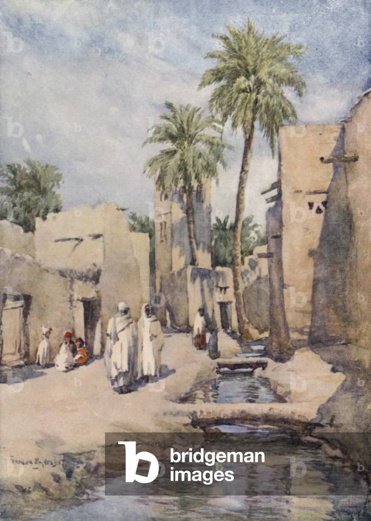 The oasis of Biskra, Algeria (colour litho)