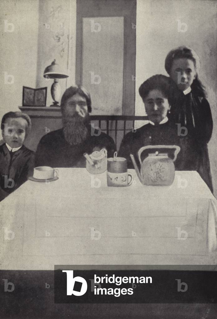 The Tsaritsa Having Tea with Rasputin (b/w photo)