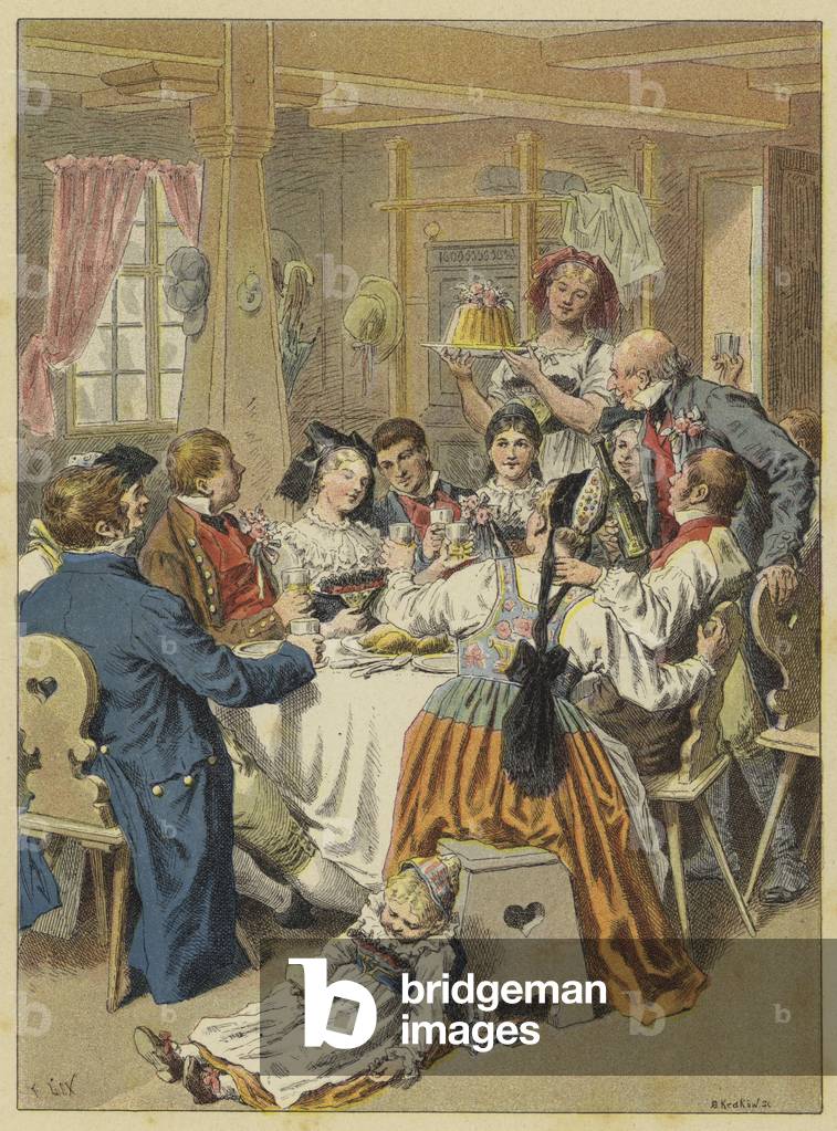 Un repas de fiancailles en Alsace (colour litho)