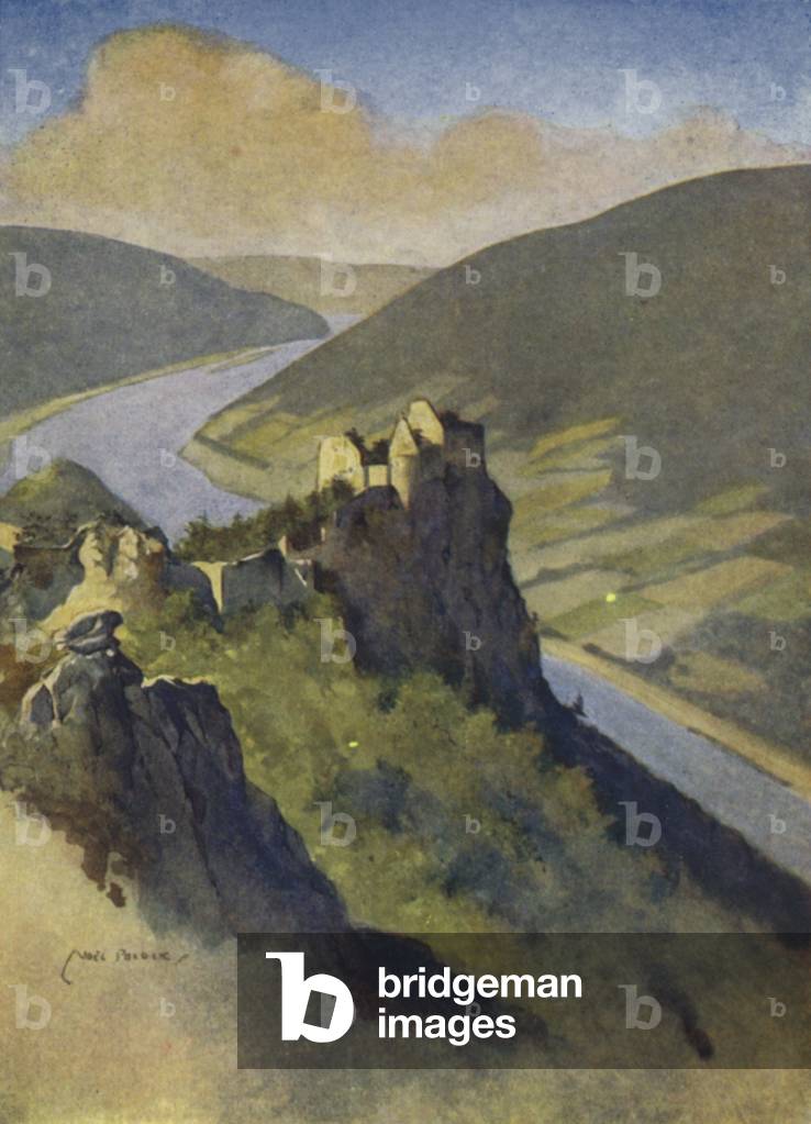 Austria: Aggstein Castle, above the Danube (colour litho)