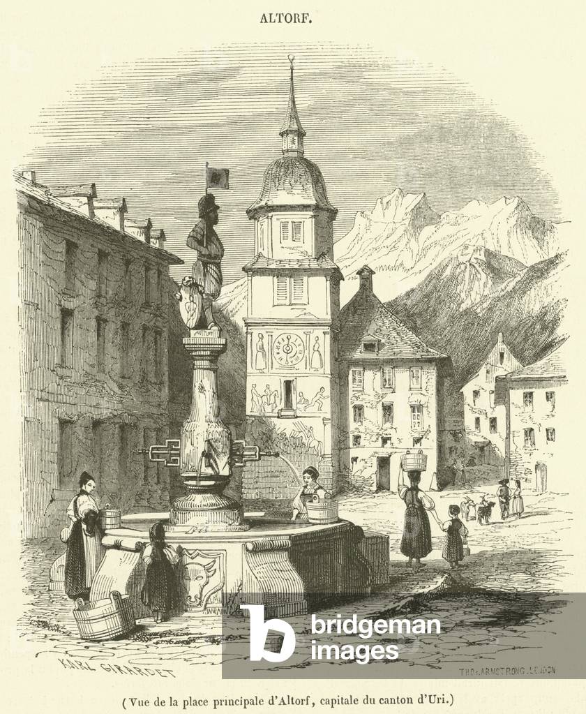 Vue de la place principale d'Altorf, capitale du canton d'Uri (engraving)
