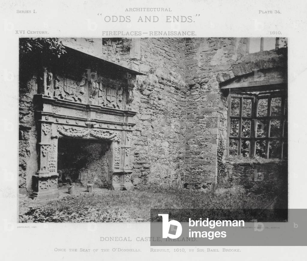 Fireplace: Donegal Castle, Ireland (b/w photo)