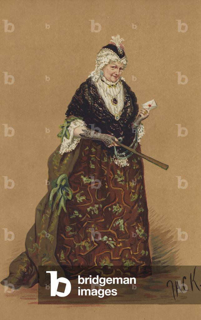 Mrs Stirling, as Mrs Malaprop, in the Comedy of The Rivals. (colour litho)