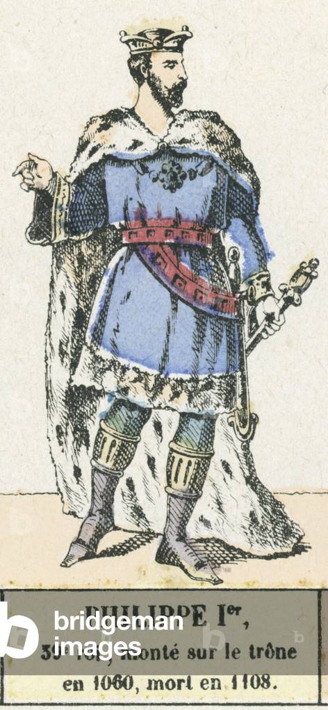 Philippe Ier, 39e roi, monte sur le trone en 1060, mort en 1108 (coloured engraving)