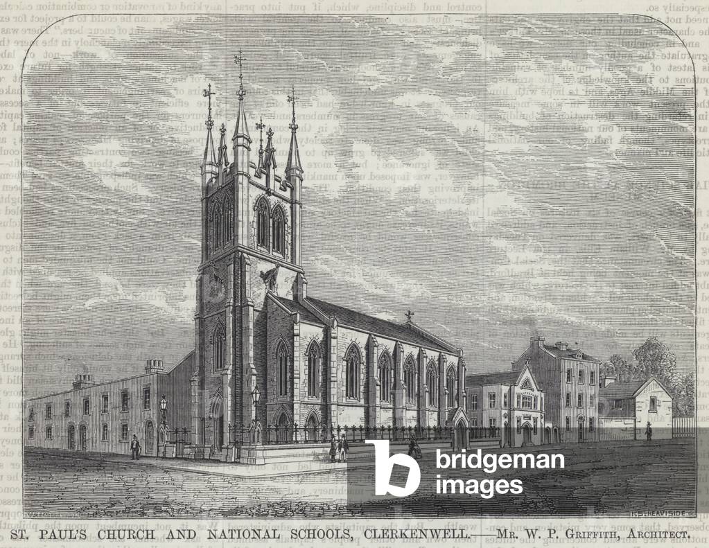 St Paul's Church and National Schools, Clerkenwell (engraving)