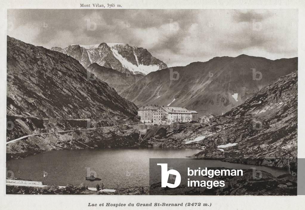 Lac et Hospice du Grand St-Bernard, Mont Velan (b/w photo)