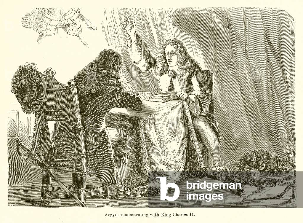 Argyll remonstrating with King Charles II (engraving)