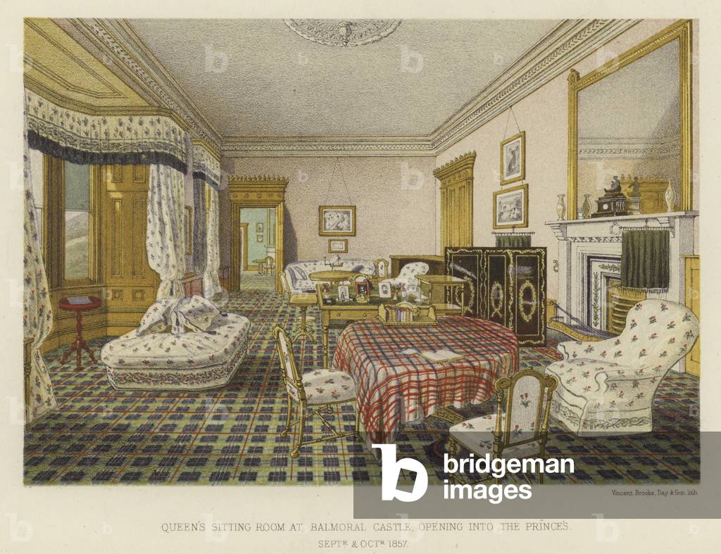 Queen Victoria's Sitting Room at Balmoral Castle, opening into the Prince's (colour litho)