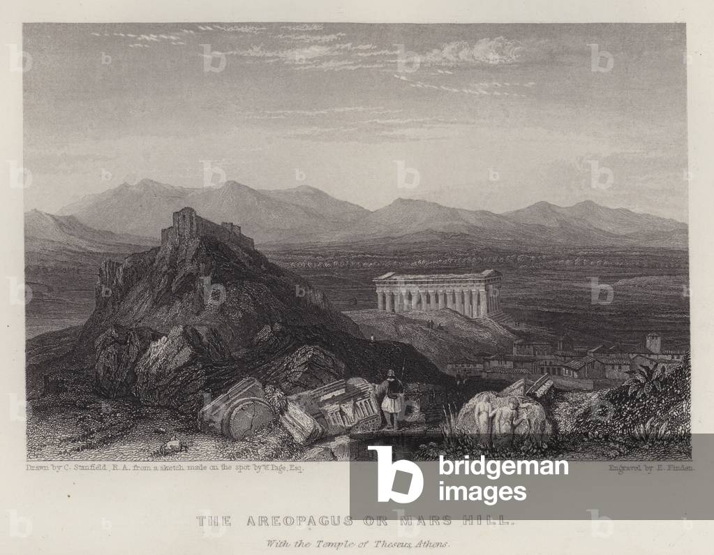 The Areopagus or Mars Hill, with the Temple of Theseus Athens (colour litho)