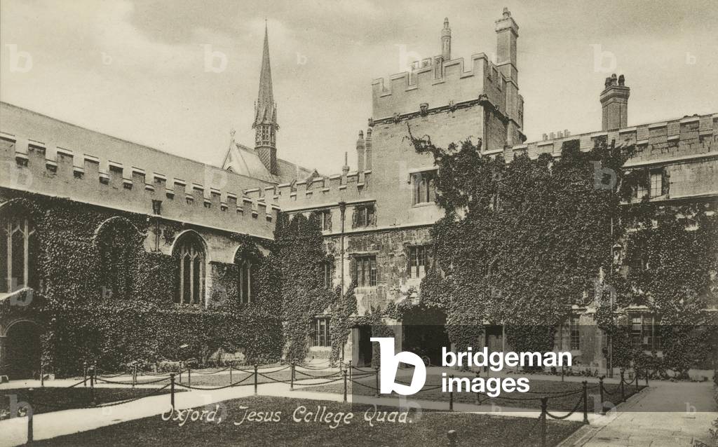 First Quad, Jesus College, Oxford, Oxfordshire (b/w photo)