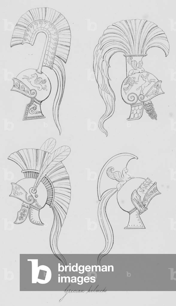 Grecian helmets (engraving)