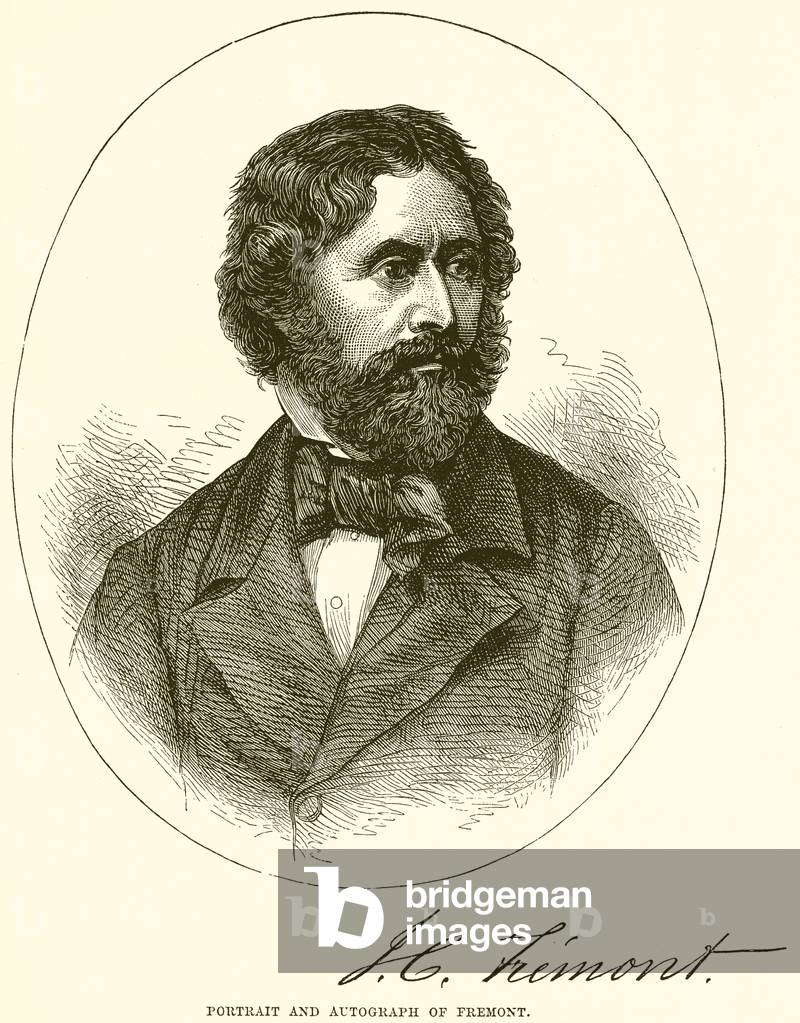 Portrait and autograph of Fremont (engraving)