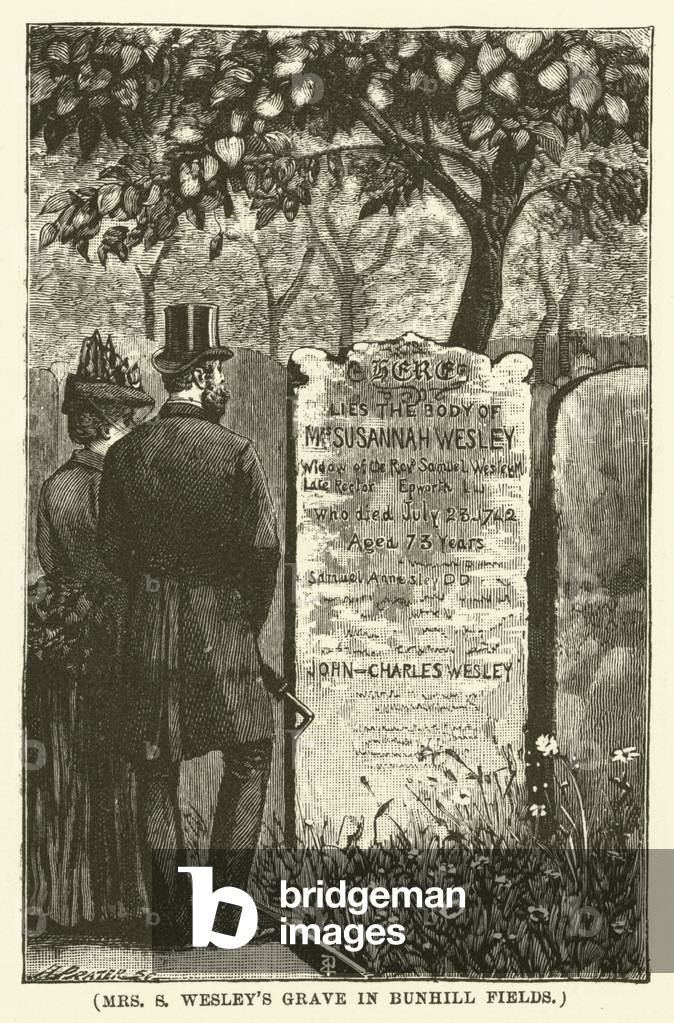 Mrs S Wesley's grave in Bunhill Fields (engraving)
