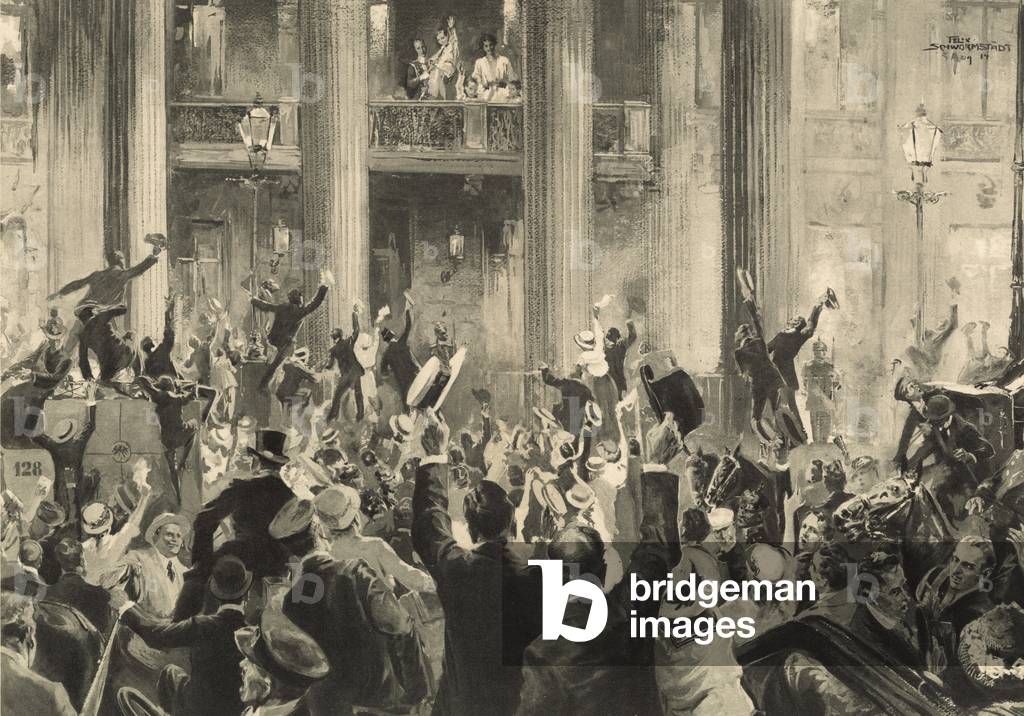 Celebration of the Berlin population in front of the Crown Prince Palace on 1 August (litho)