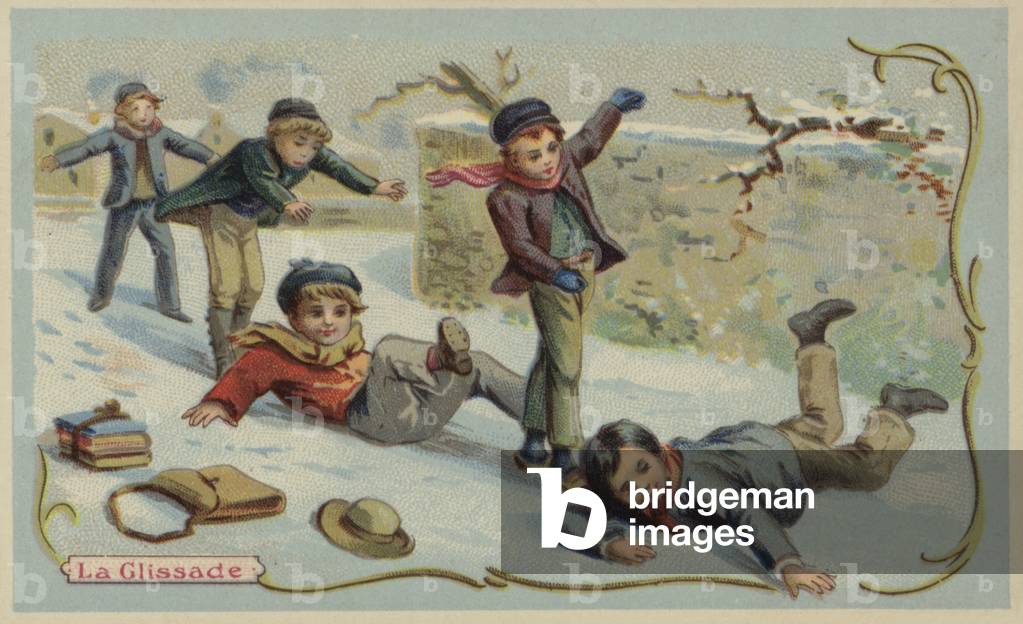 Sliding on the ice (chromolitho)