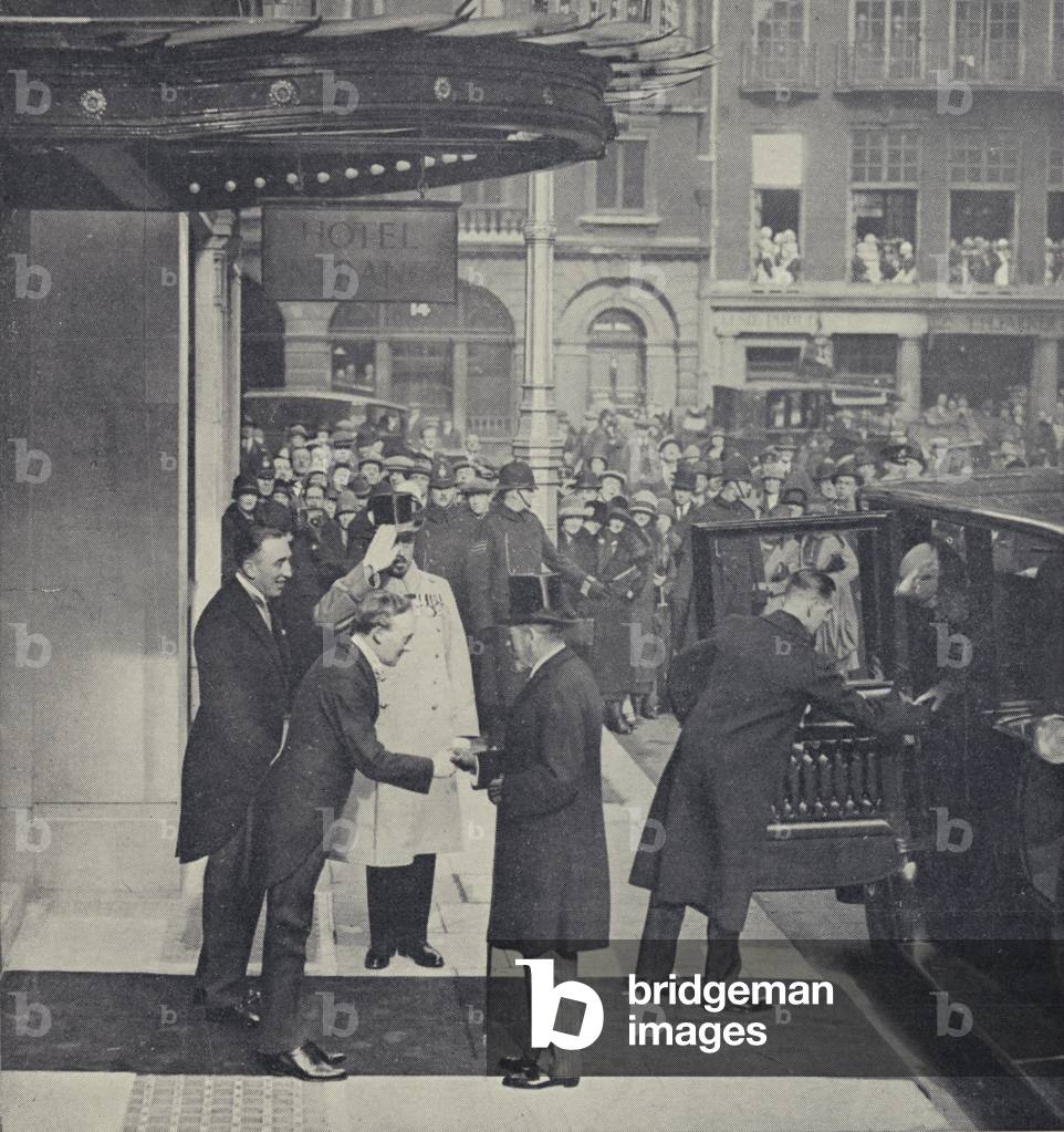 King and Queen make a visit to inspect the new May Fair Hotel, London, 23 March 1927 (b/w photo)