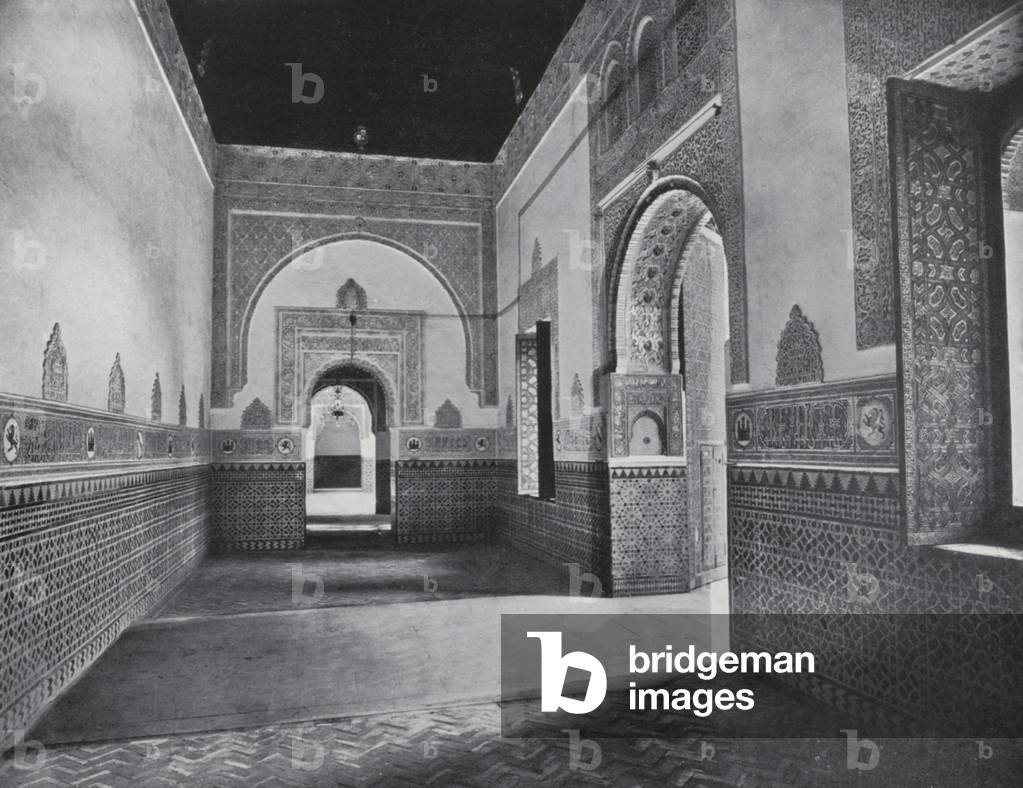 Hall in which King San Fernando is said to have died, Alcazar, Seville (b/w photo)