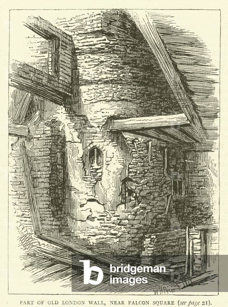 Part of Old London Wall, near Falcon Square (engraving)