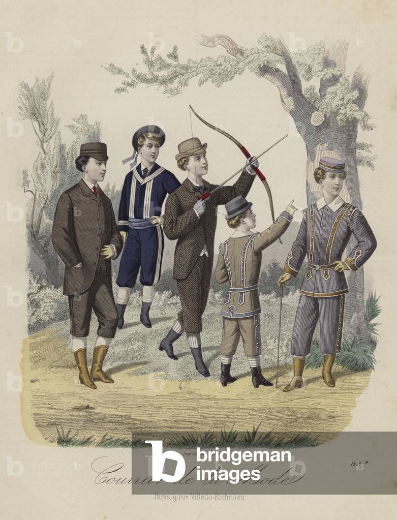 French boys' fashions (coloured engraving)