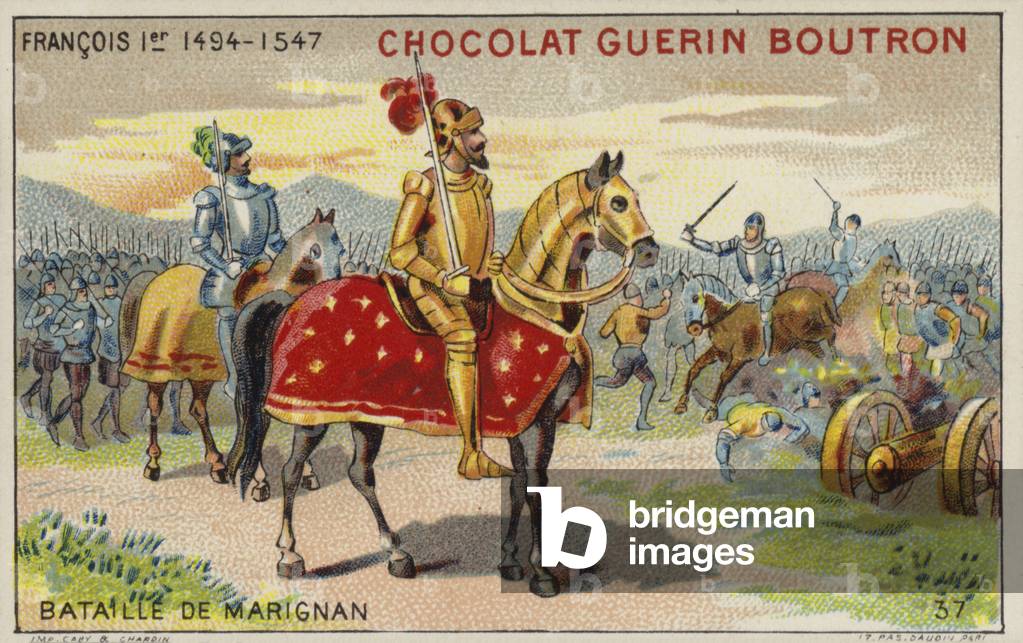 Francis I of France at the Battle of Marignan (chromolitho)