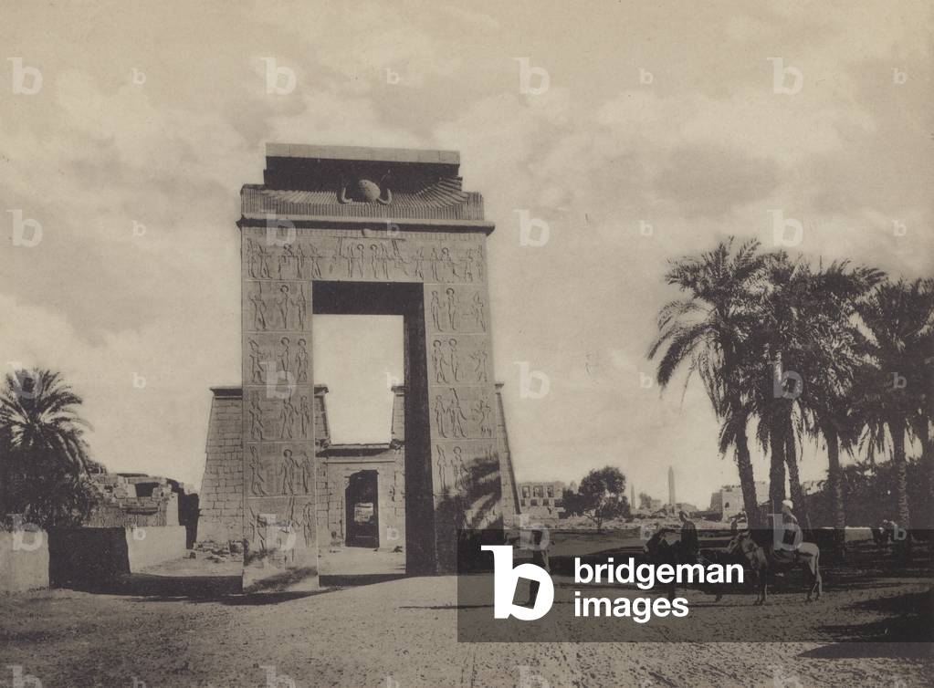 Karnak, Entrance to the Avenue of Sphinx and Temple of Khonsu (b/w photo)