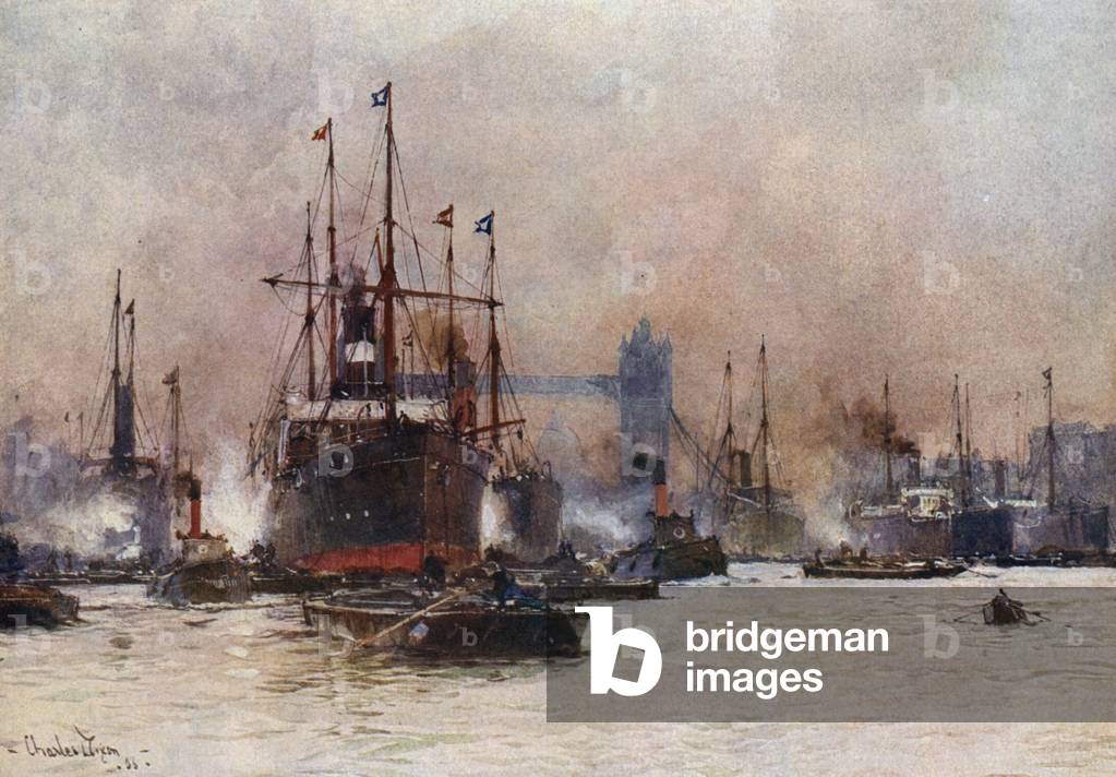 The Thames, The Pool and Tower Bridge (colour litho)