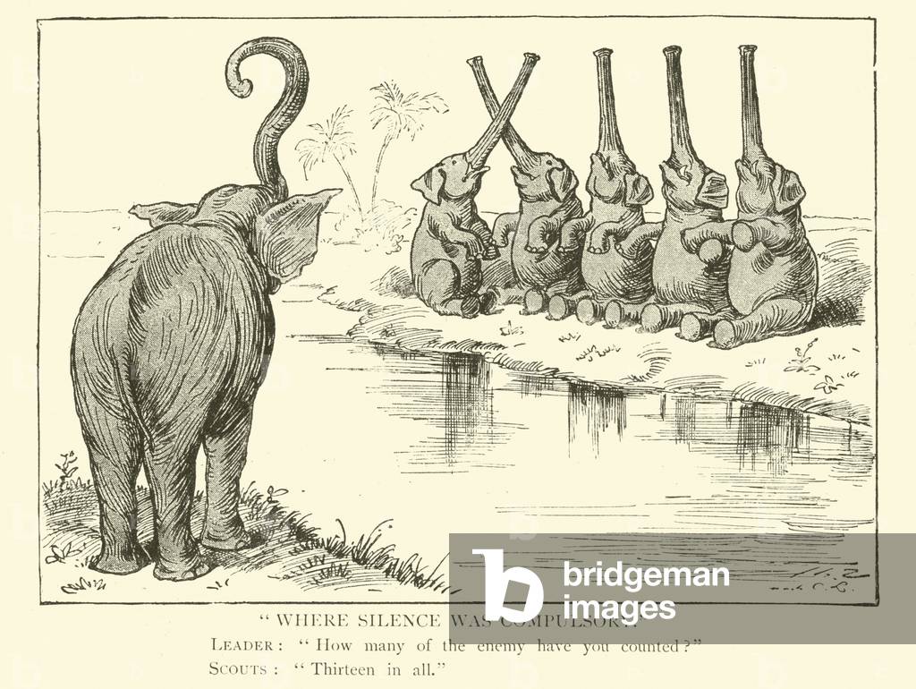 Elephants counting (engraving)