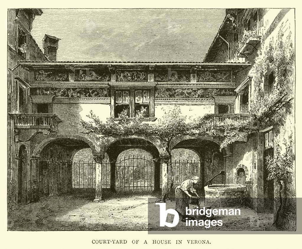 Court-yard of a house in Verona (engraving)