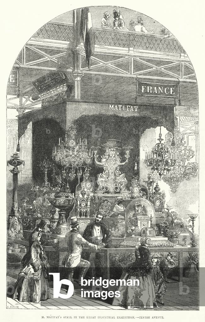 M Matifat's stall in the Great Industrial Exhibition, Centre Avenue (engraving)