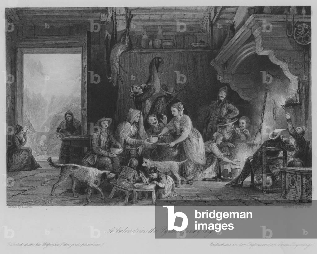 A Cabaret in the Pyrenees (rainy day) (engraving)