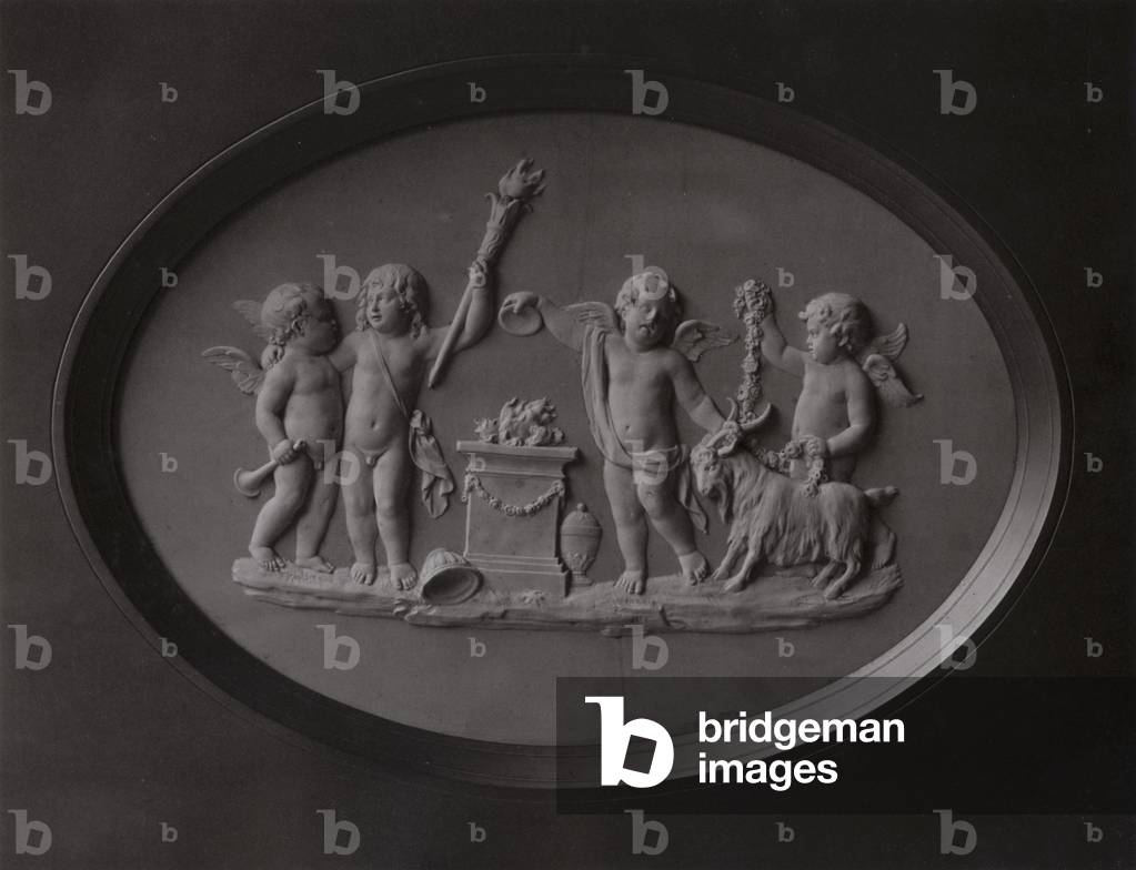 Sacrifice to Hymen, Wedgwood jasperware oval bas-relief or tablet designed by John Flaxman, 1775 (autotype)